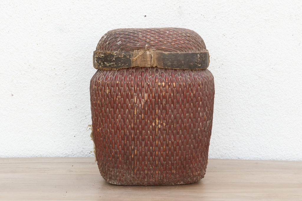 Antique Willow Storage Basket w/Lid