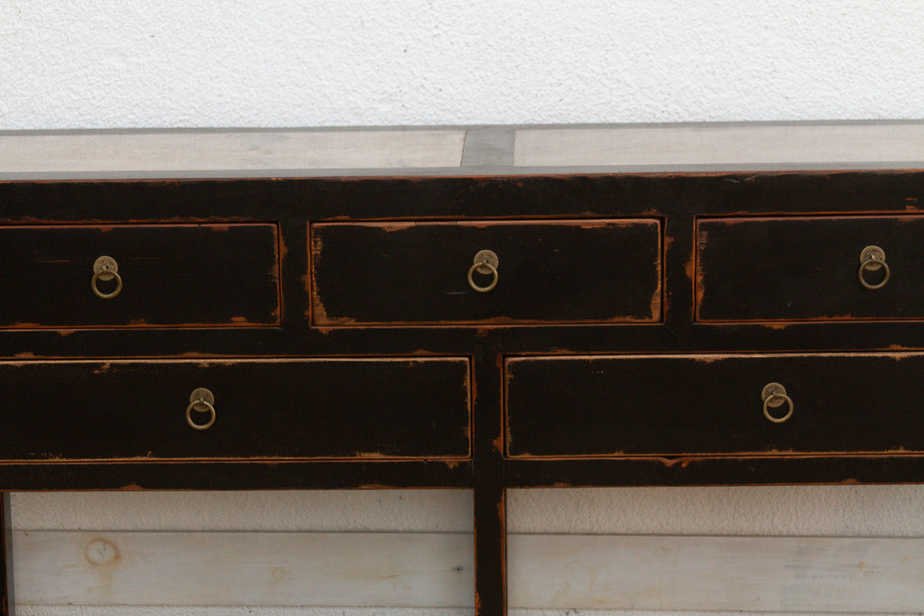 20th Century Black Lacquer Stone Top Console