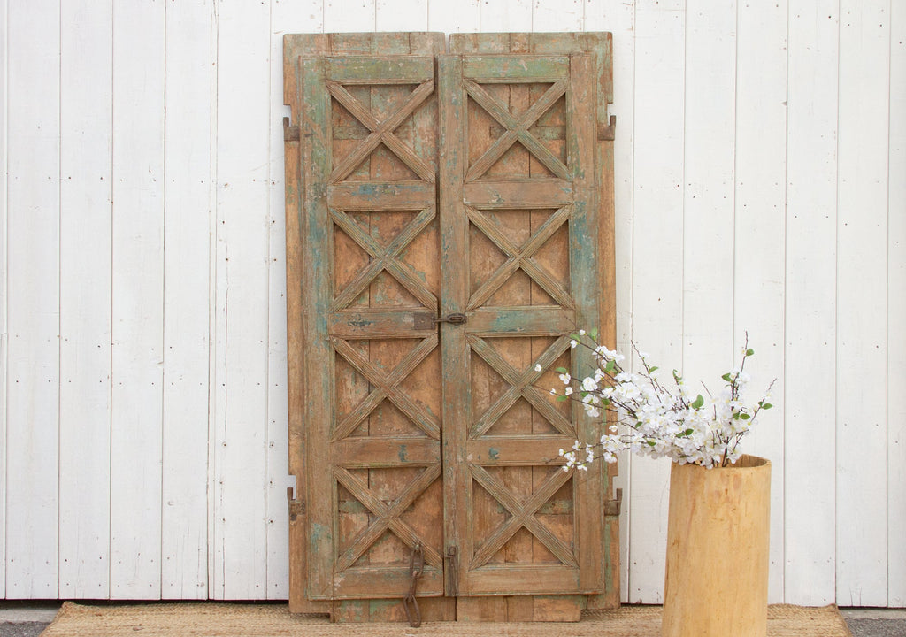 Antique Painted Rajasthani Teak Doors