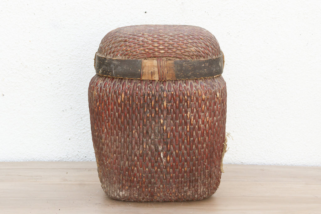 Antique Willow Storage Basket w/Lid