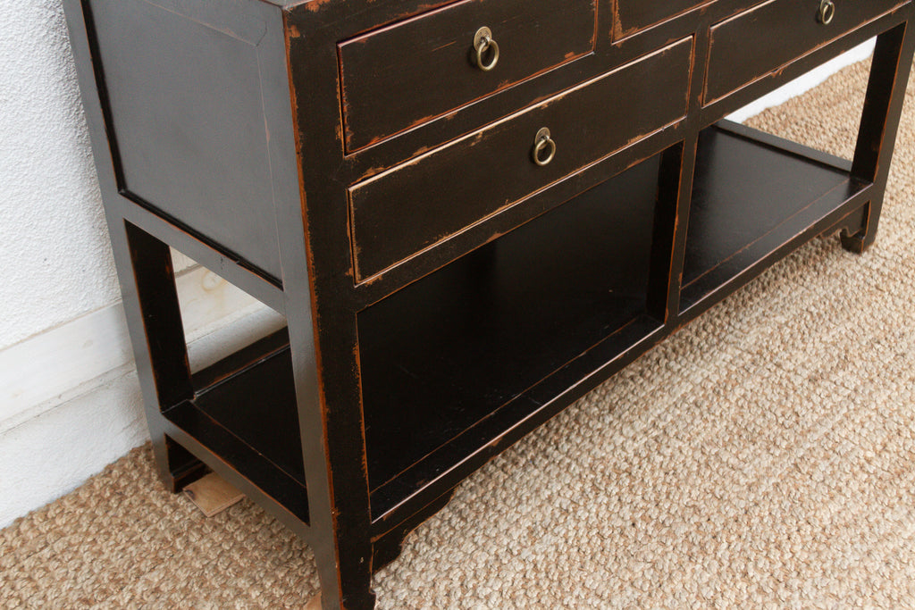 20th Century Black Lacquer Stone Top Console