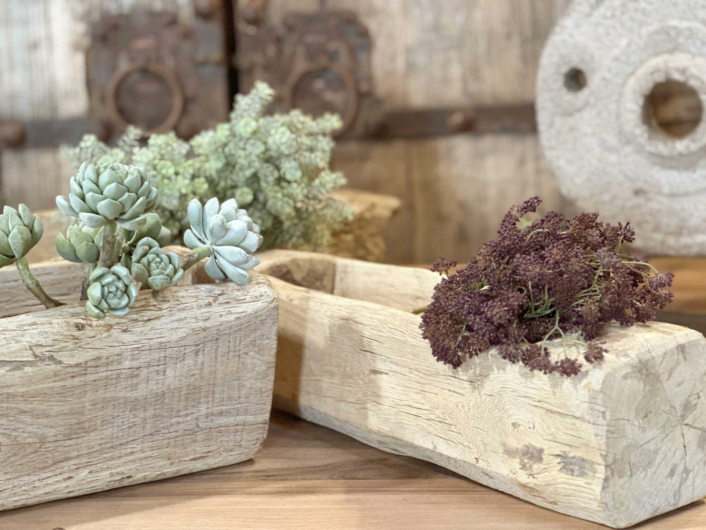 wood planters for succulents Long Rustic Through Wood Planter– DE-COR