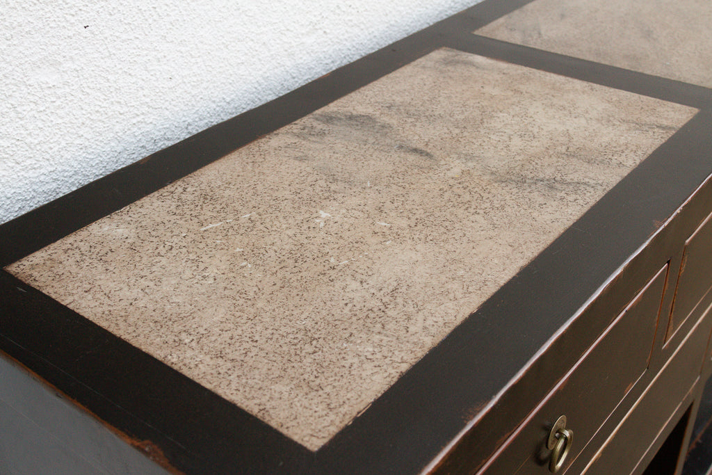 20th Century Black Lacquer Stone Top Console