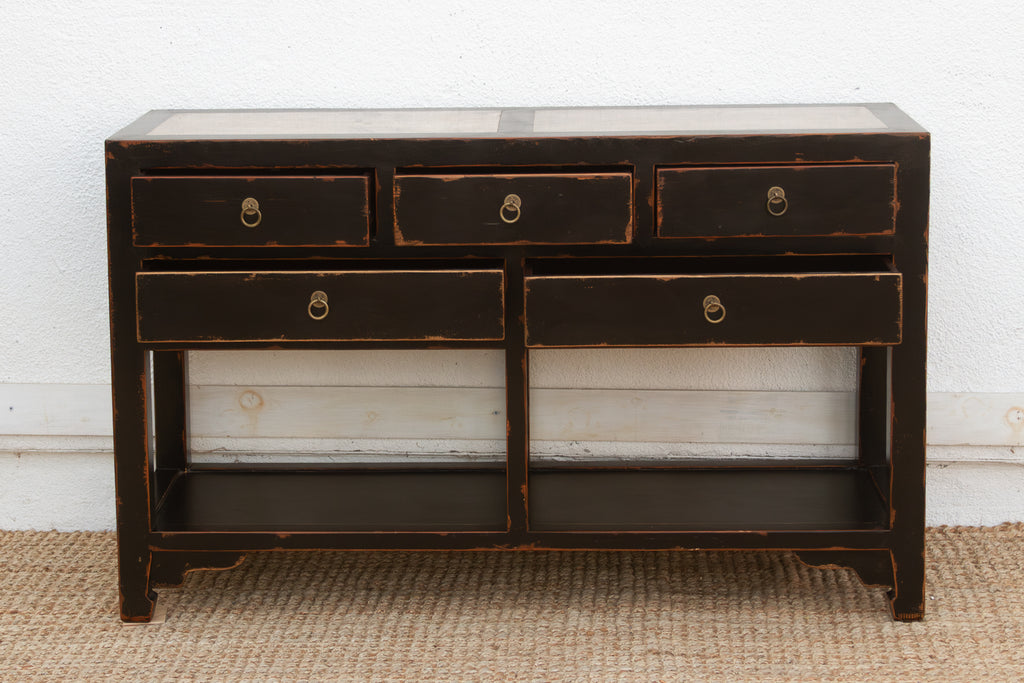 20th Century Black Lacquer Stone Top Console