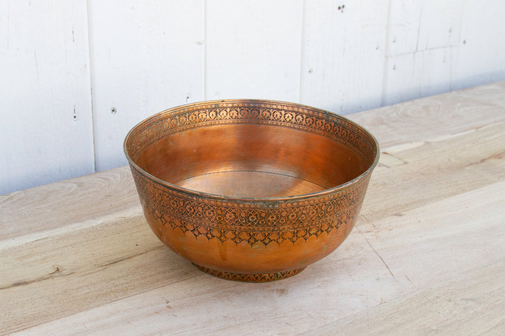 Antique Finely Engraved Copper Bowl
