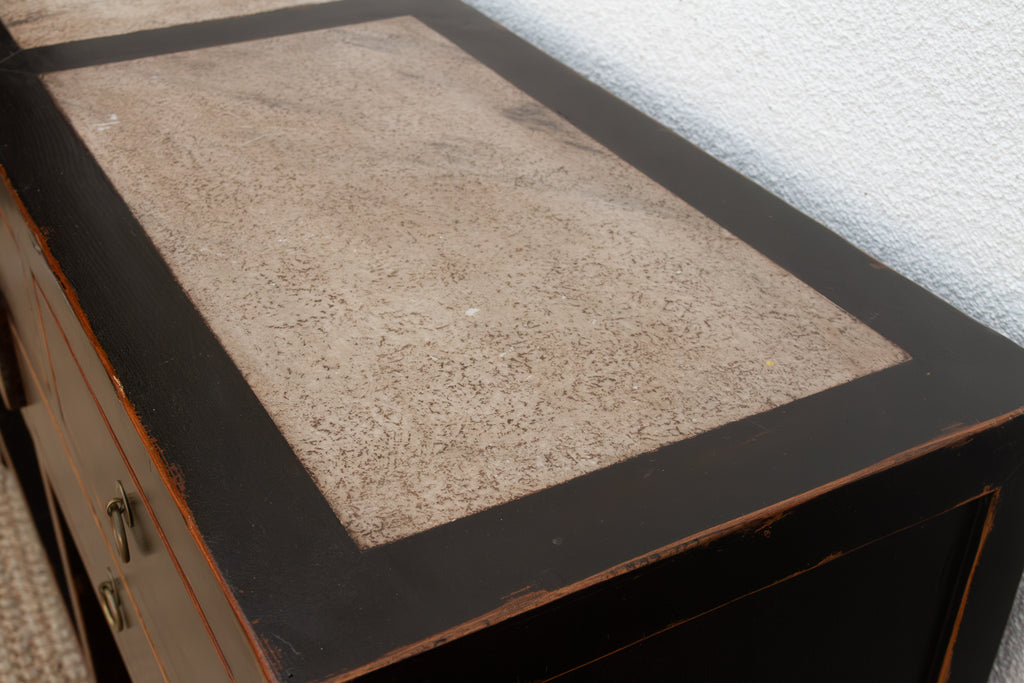 20th Century Black Lacquer Stone Top Console