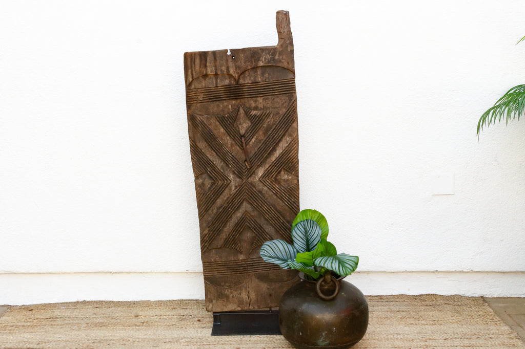 Patinated Antique Carved Geometric Door (Trade)