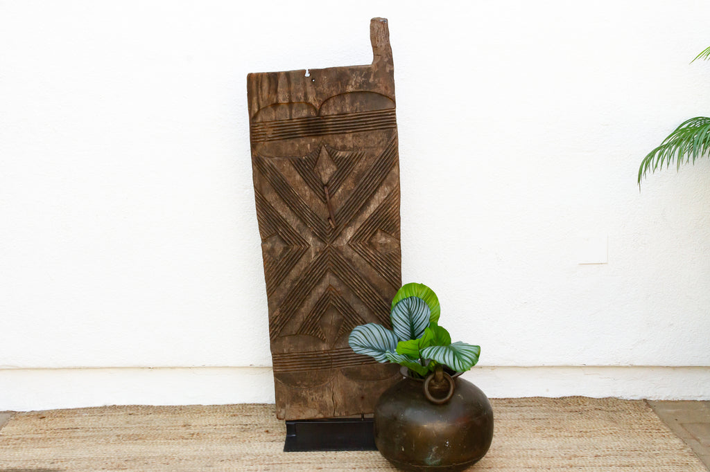 Patinated Antique Carved Geometric Door (Trade)