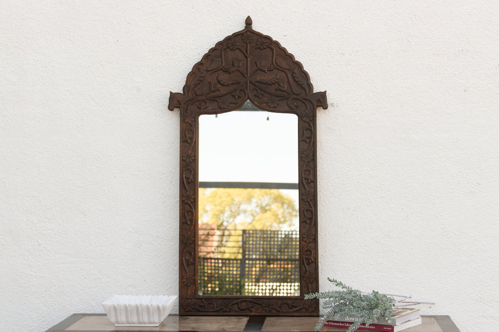 Vintage Carved Peacock & Floral Motif Mirror