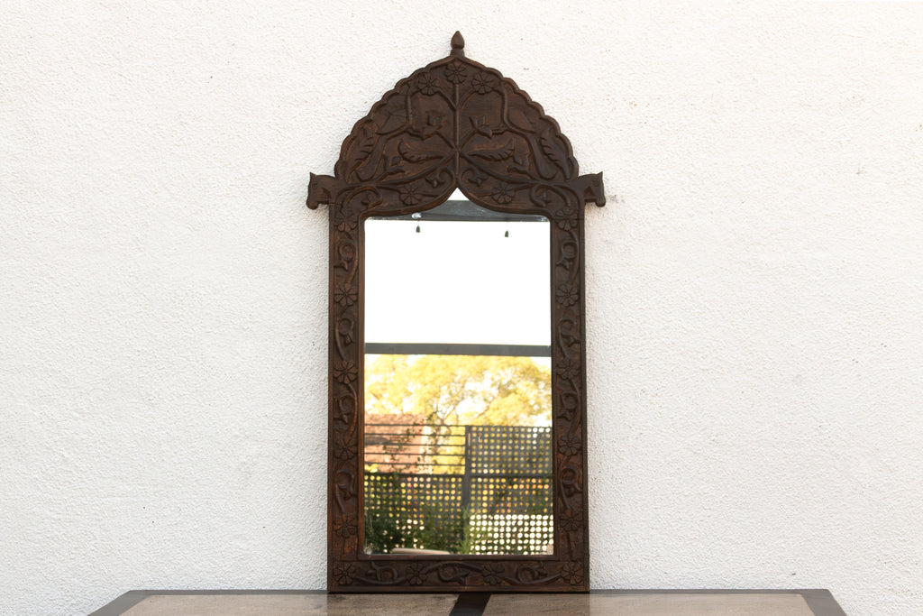 Vintage Carved Peacock & Floral Motif Mirror