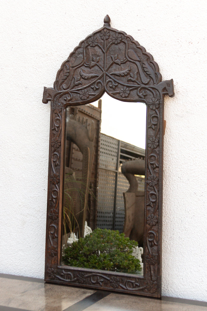 Vintage Carved Peacock & Floral Motif Mirror
