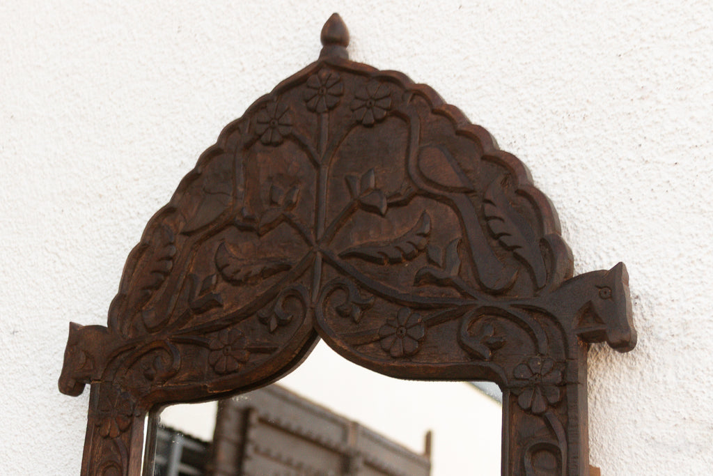 Vintage Carved Peacock & Floral Motif Mirror