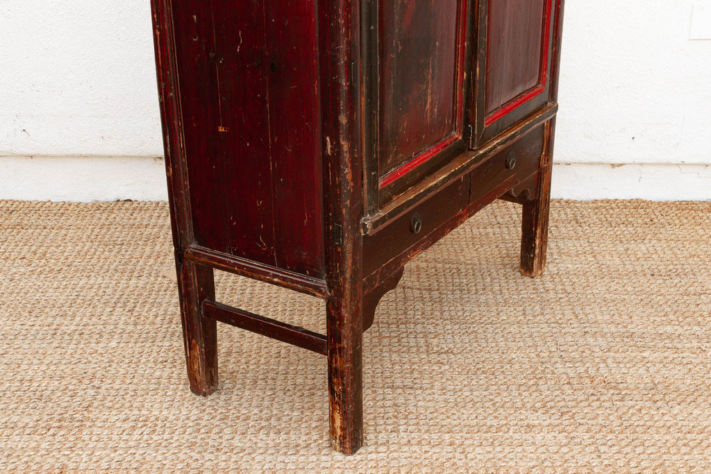 Antique Painted Medallions Red Lacquer Tall Cabinet