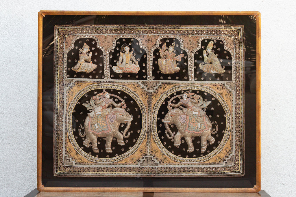 Large Framed Burmese Kalaga Elephants Tapestry