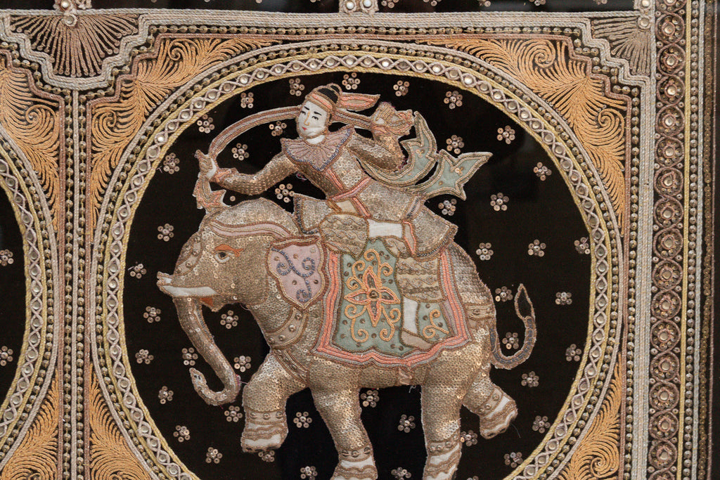 Large Framed Burmese Kalaga Elephants Tapestry