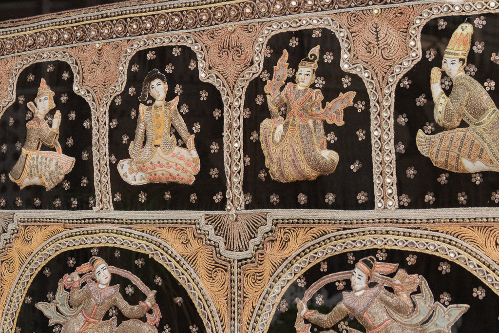 Large Framed Burmese Kalaga Elephants Tapestry