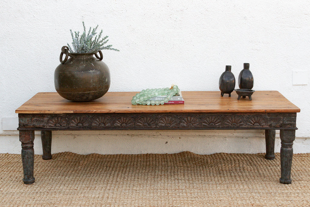 Long Antique Indian Takhat Teak Coffee Table