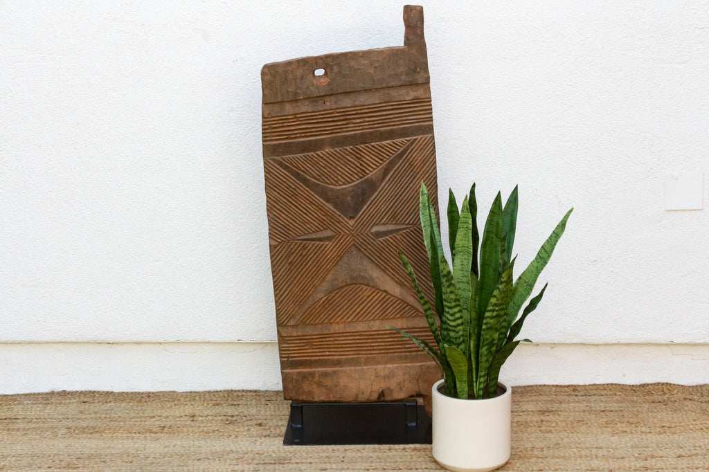 Ancient Hourglass Carved Motif African Door