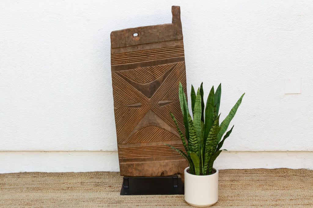 Ancient Hourglass Carved Motif African Door
