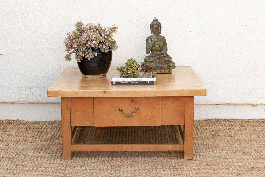 1800's English Sycamore Coffee Table w/ 1 Drawer (Trade)