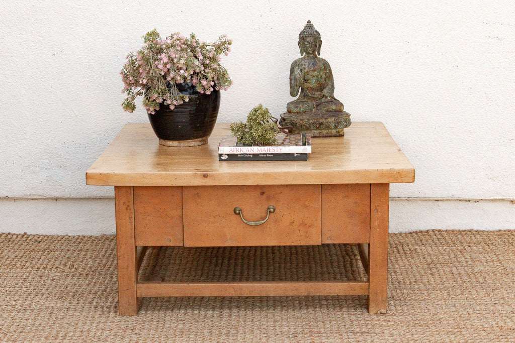1800's English Sycamore Coffee Table w/ 1 Drawer (Trade)