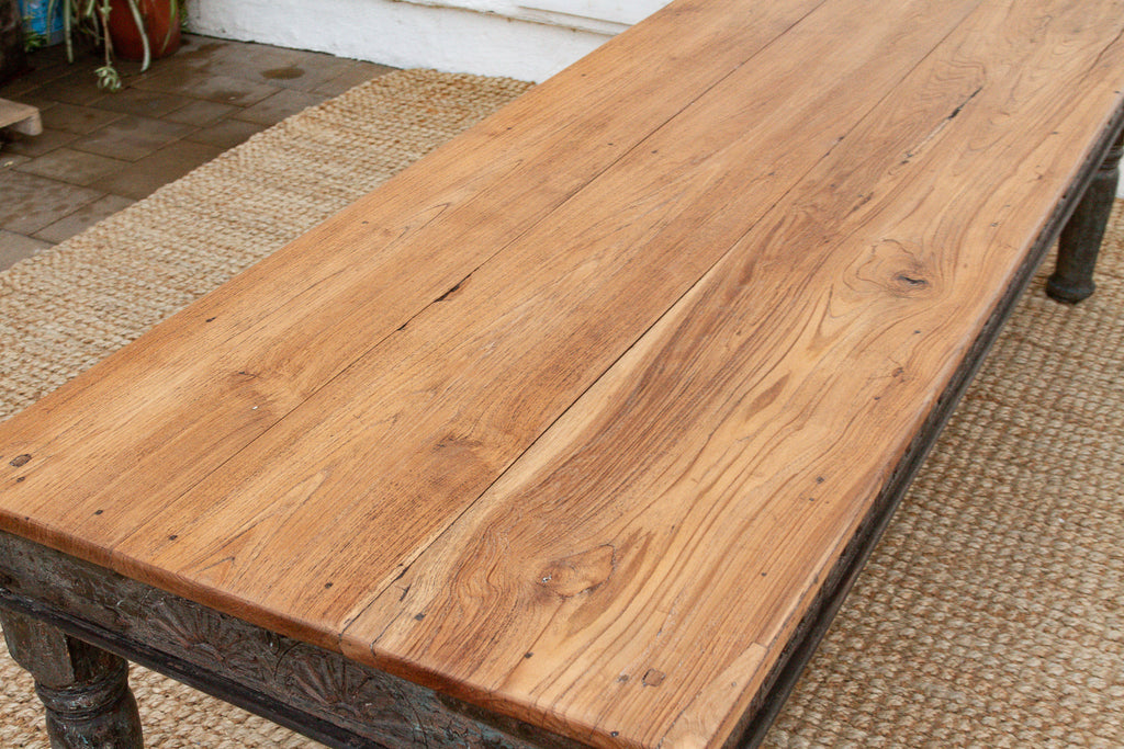 Long Antique Indian Takhat Teak Coffee Table
