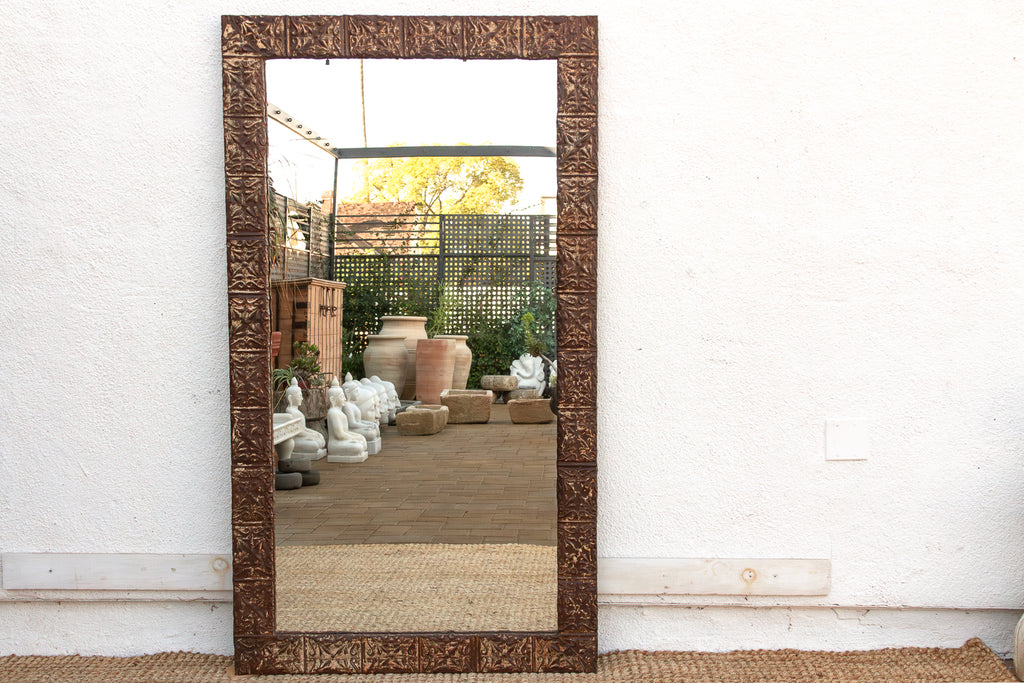 Large Antique Pressed Tin Tile Floor Mirror (Trade)