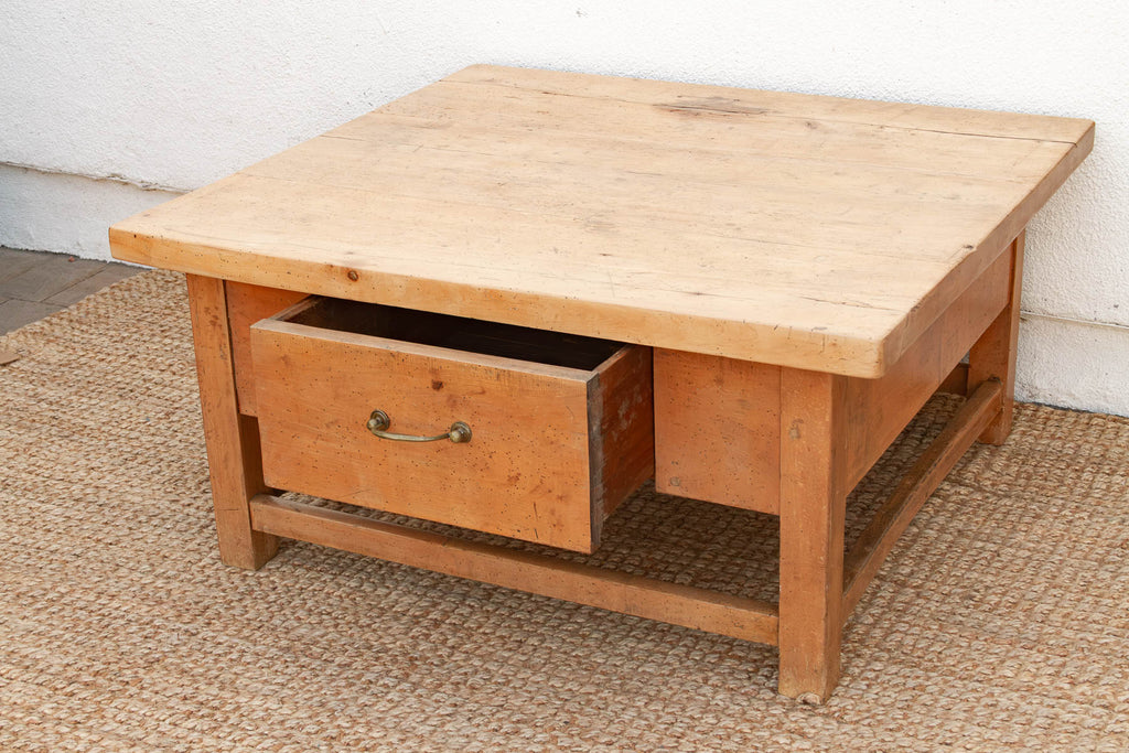 1800's English Sycamore Coffee Table w/ 1 Drawer (Trade)