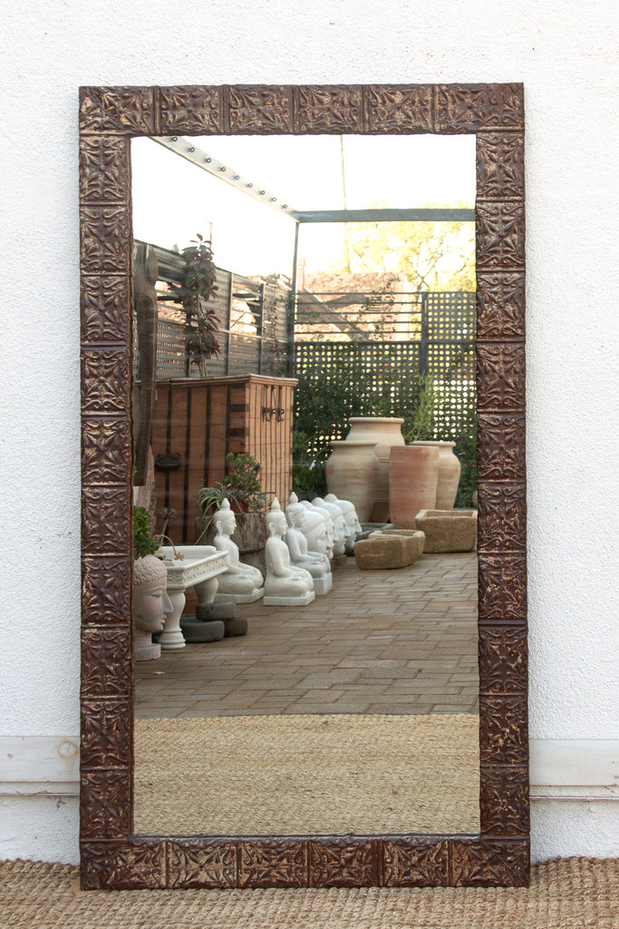 Large Antique Pressed Tin Tile Floor Mirror (Trade)
