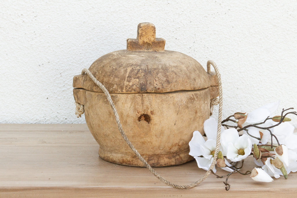 Antique Country Style Wooden Lidded Pot