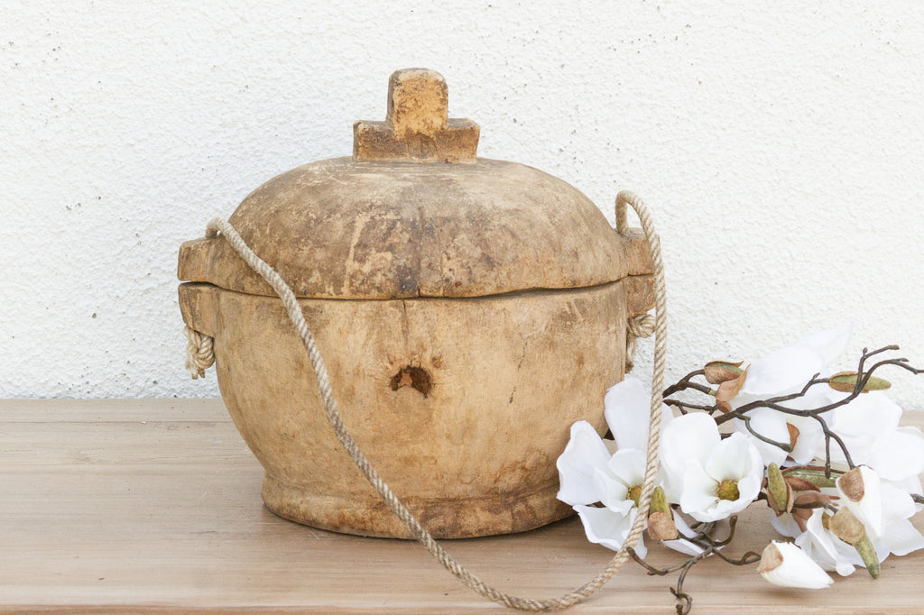 Antique Country Style Wooden Lidded Pot