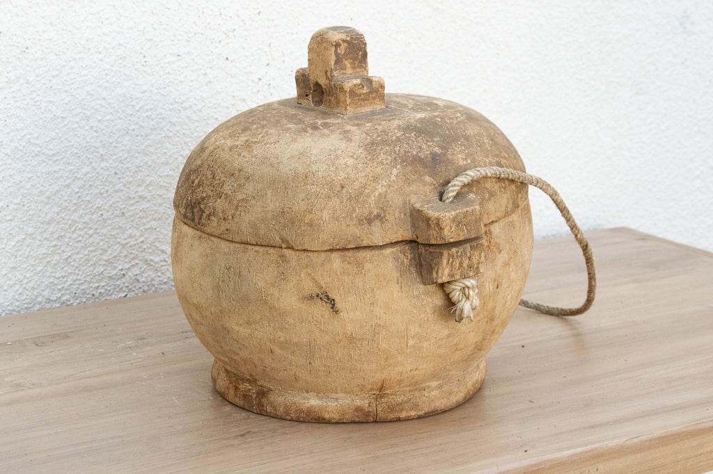 Antique Country Style Wooden Lidded Pot
