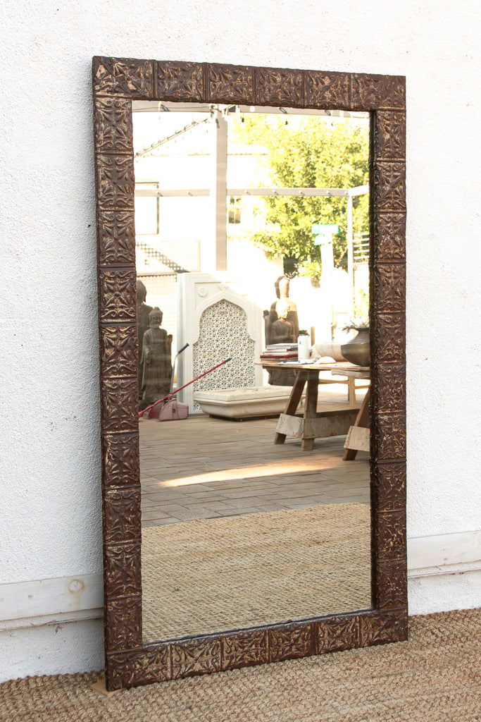 Large Antique Pressed Tin Tile Floor Mirror (Trade)