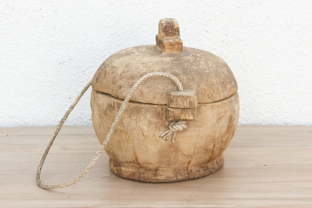 Antique Country Style Wooden Lidded Pot