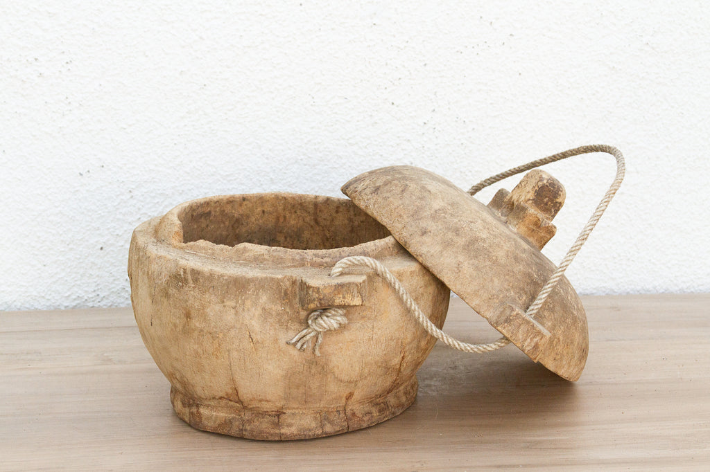 Antique Country Style Wooden Lidded Pot