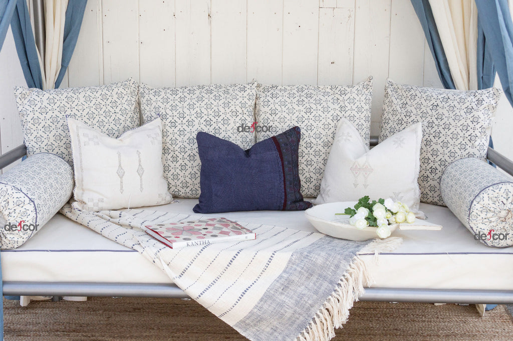Coastal White & Blue Moroccan Canopy Daybed