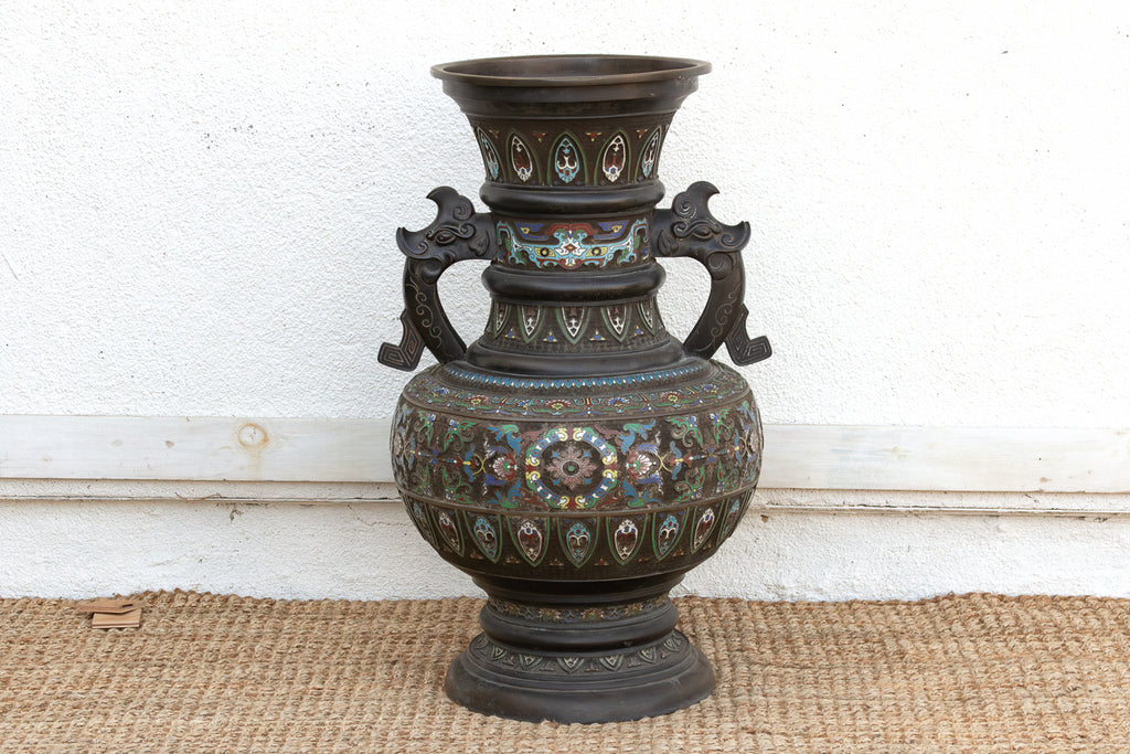 Massive Chinese Cloisonne Enamel Floor Vase