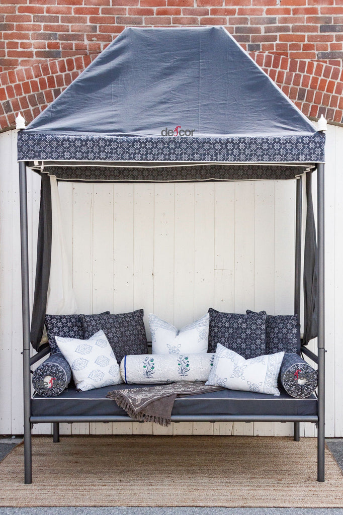 Modern Moroccan Blue Metal Canopy Daybed