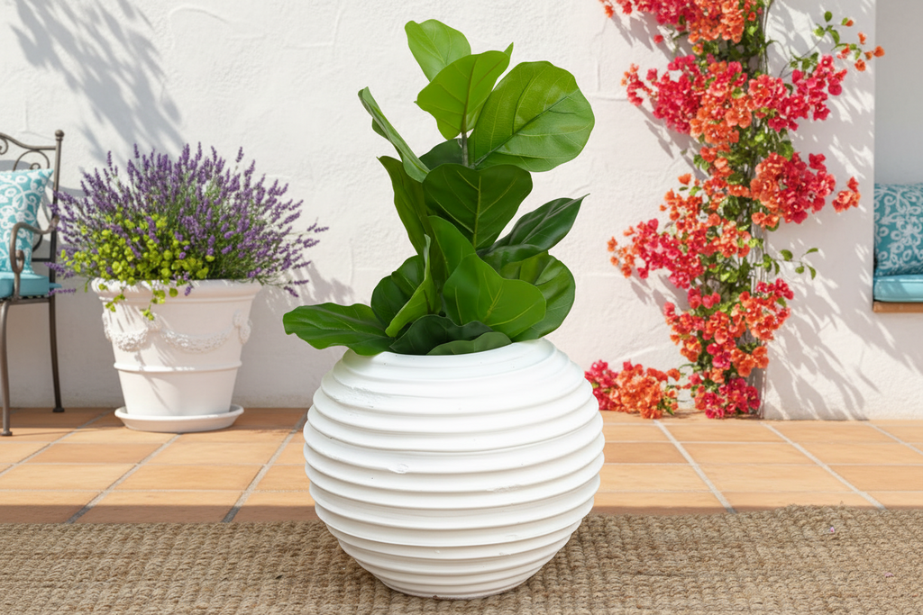 Contemporary White Terracotta Garden Planter