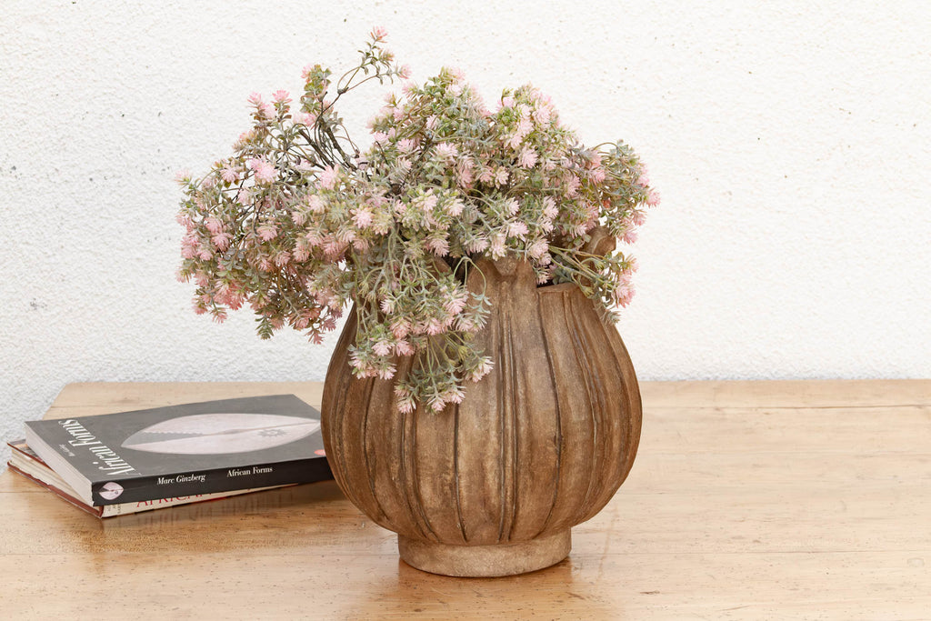Large Carved Brown Marble Lotus Bowl