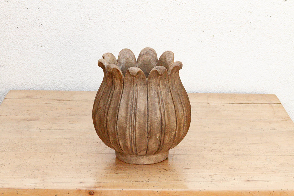 Large Carved Brown Marble Lotus Bowl