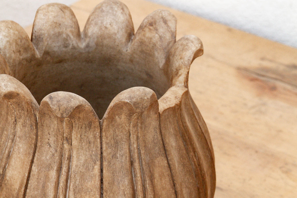 Large Carved Brown Marble Lotus Bowl