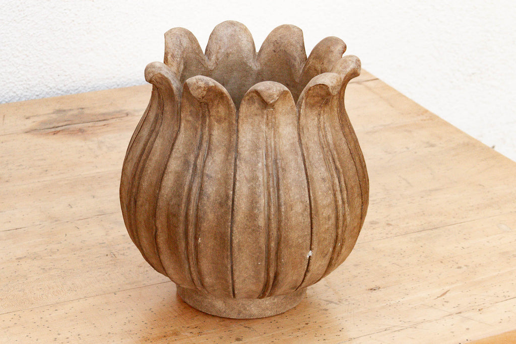 Large Carved Brown Marble Lotus Bowl