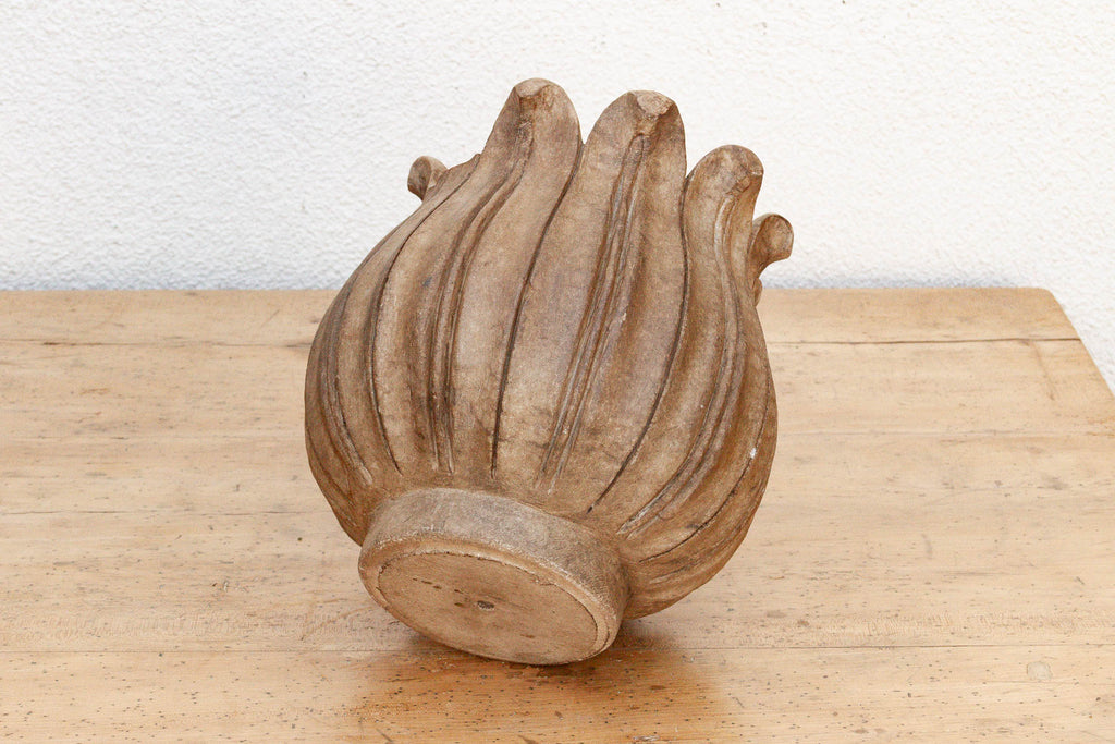 Large Carved Brown Marble Lotus Bowl