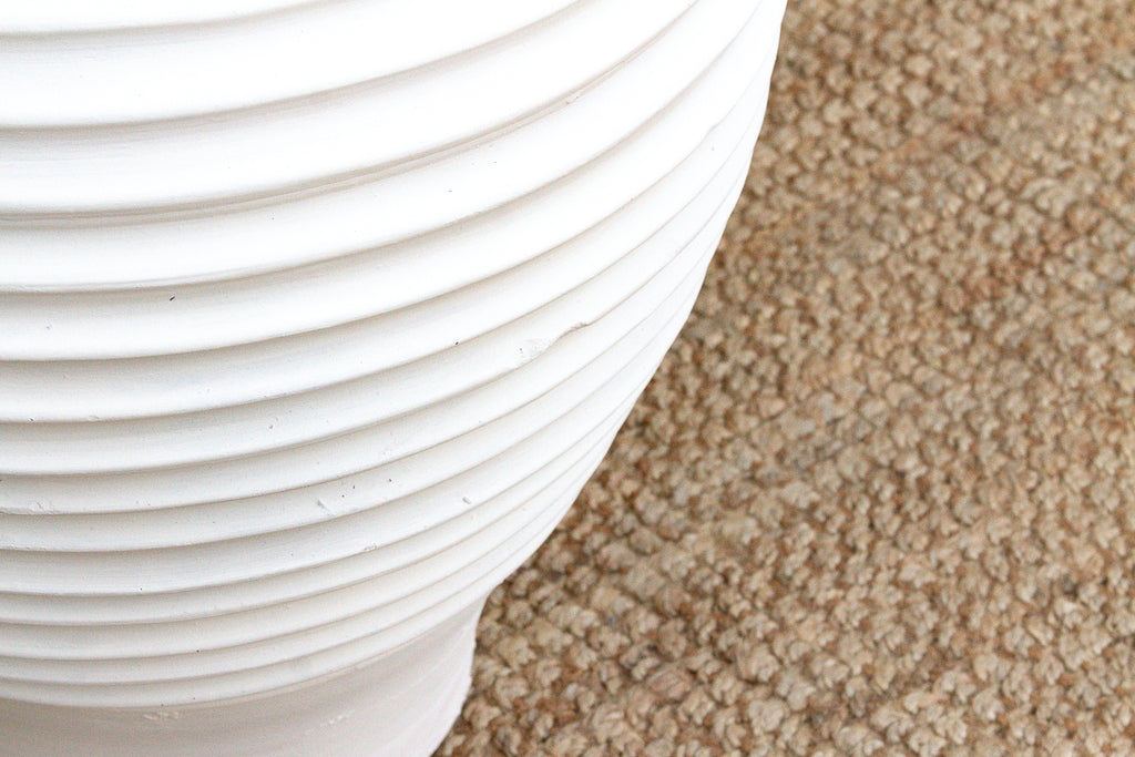 Stately Tall White Ribbed Greek Urn