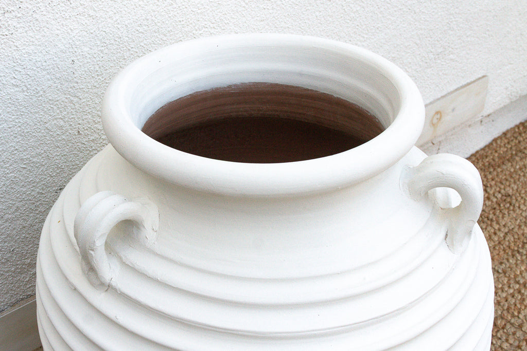 Stately Tall White Ribbed Greek Urn