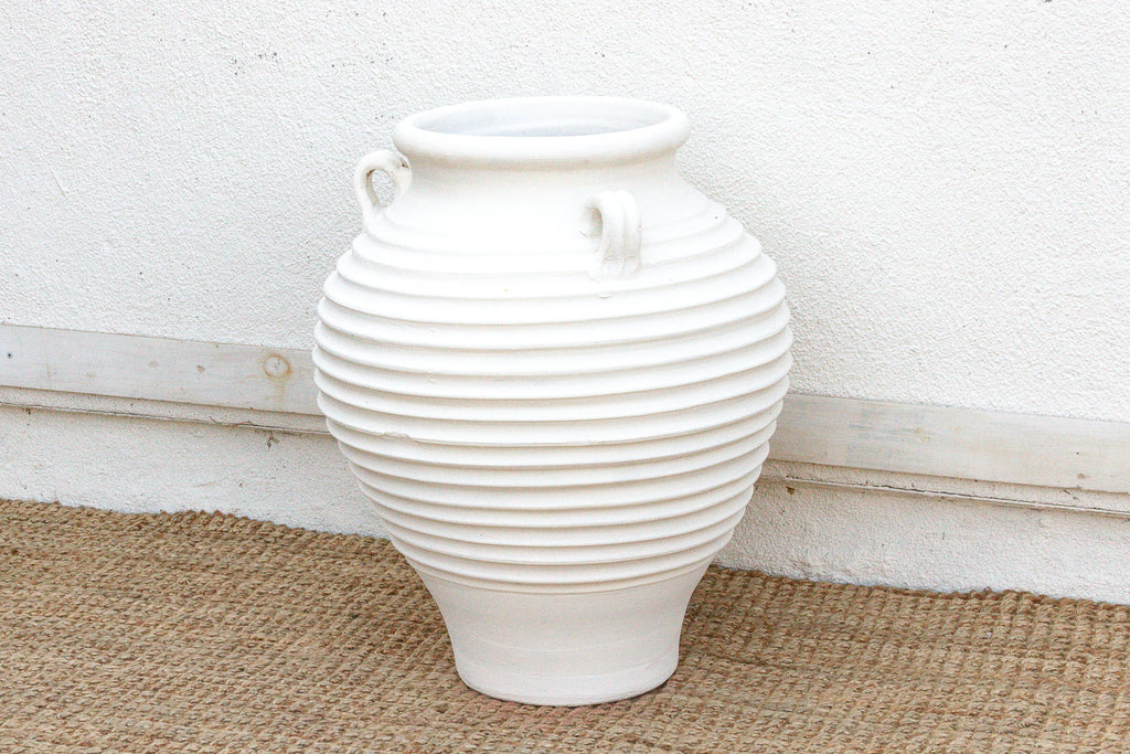 Stately Tall White Ribbed Greek Urn