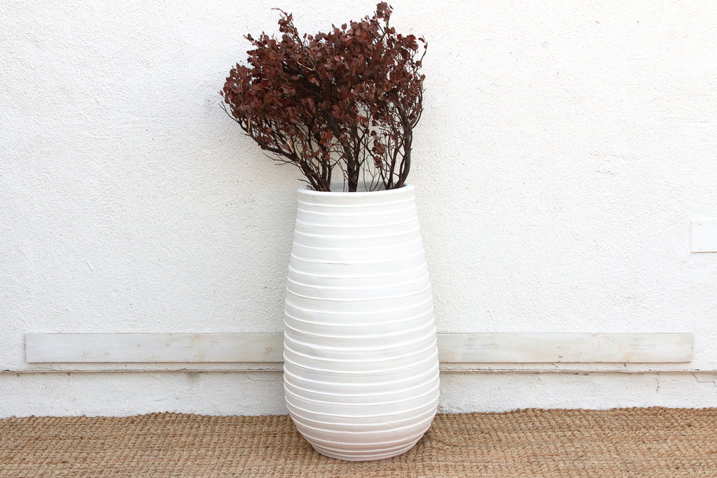 Tall Ribbed Mediterranean Barrel Planter