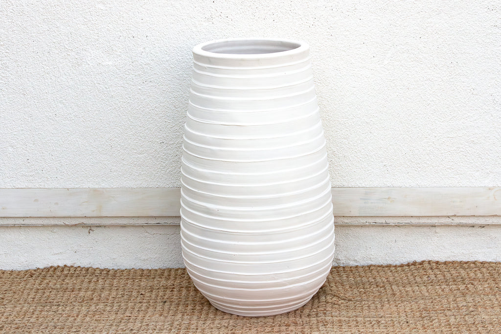 Tall Ribbed Mediterranean Barrel Planter