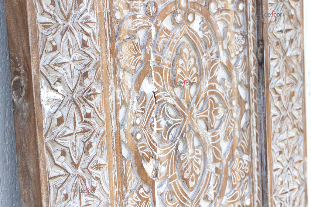 Antiqued White Moroccan Medina Carved Door